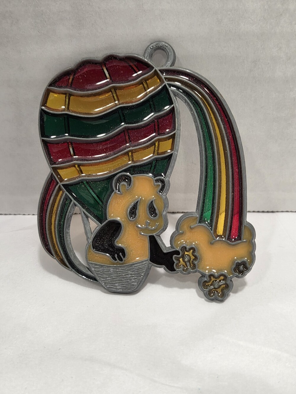 Vintage Metal And Resin/Enamel Panda Air Balloon Rainbow Suncatcher